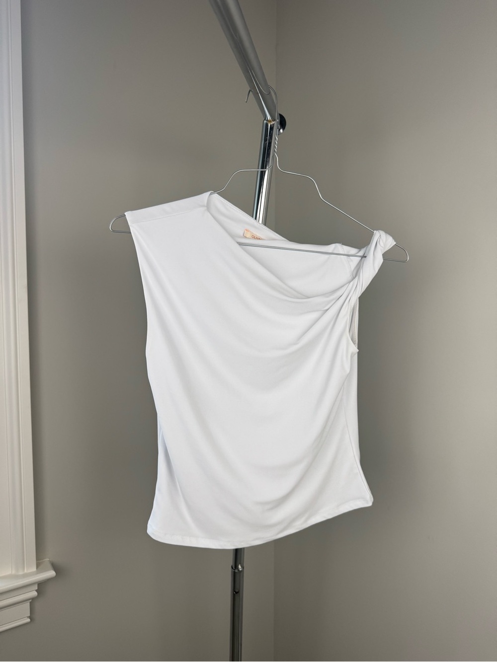 Olivaceous White Asymmetric One Shoulder Twist Top